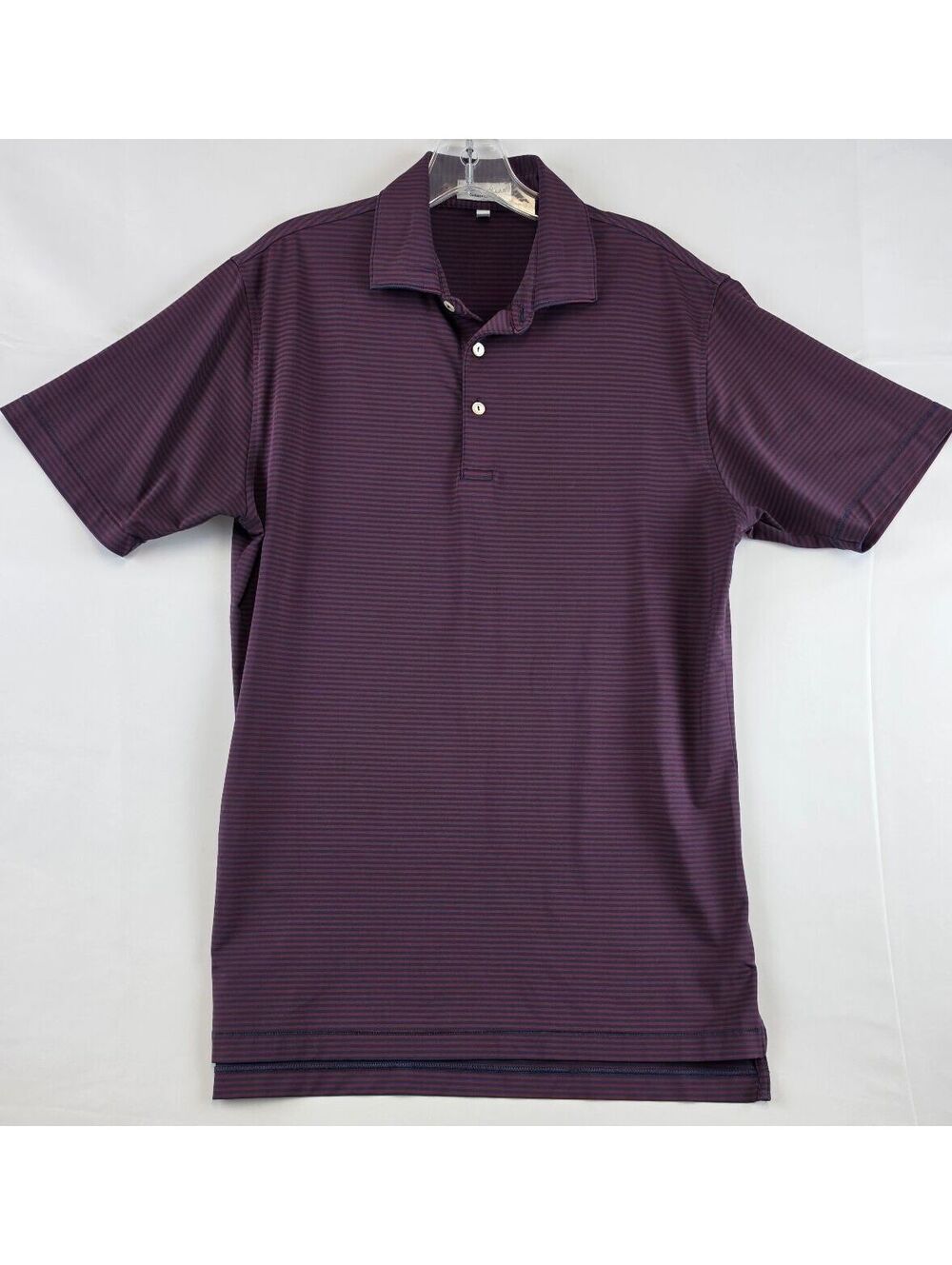 Peter Millar Men's Summer Comfort Navy and Burgundy Striped Polo Shirt Size S